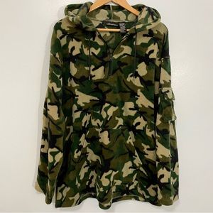 Vintage No Boundaries Camo Quarter Zip Fleece Hoodie Size Large